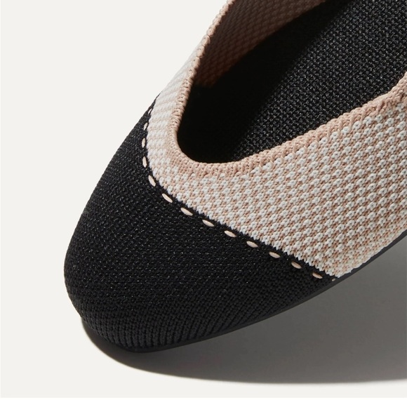 Rothy's Ballet Flat Cream Black Captoe TUXEDO Back Stripe Flat Shoes Sz 6.5/7 - Picture 8 of 16